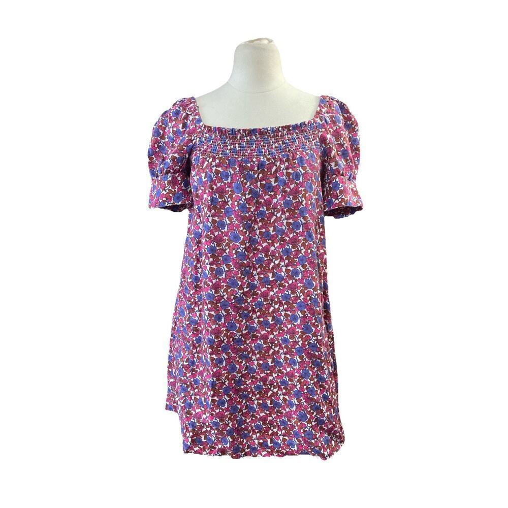 J Crew Women's Afternoon‎ Linen Dress Sz XS Berry Floral Multicolor BR439 Purple